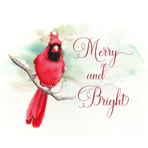 cardinal painting with text merry and bright