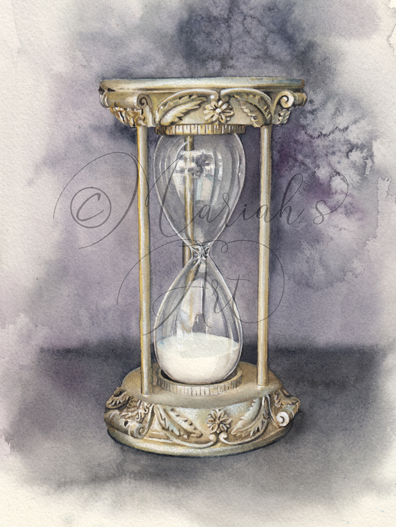 hourglass full of salt in ornate frame