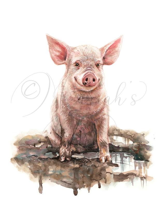 happy little pig in the mud