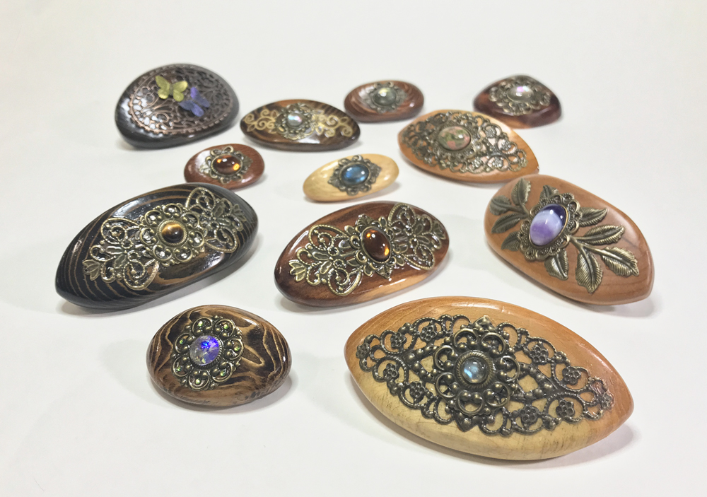 Wooden Barrettes, Fancy