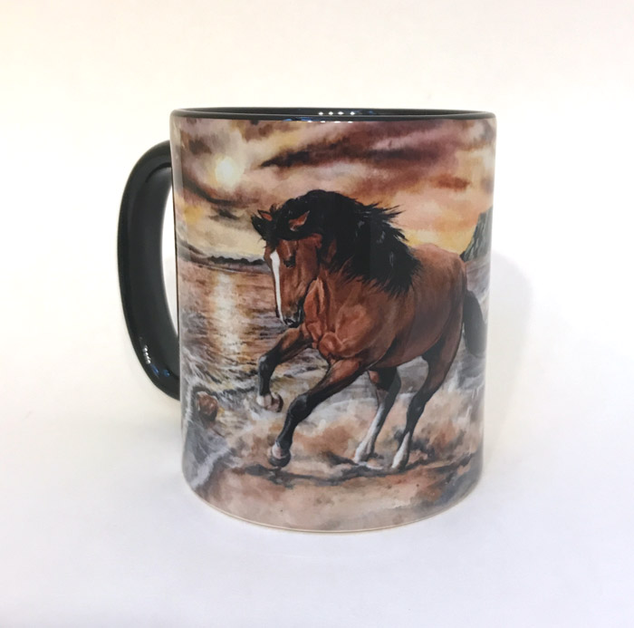 seaside with bay stallion watercolour mug